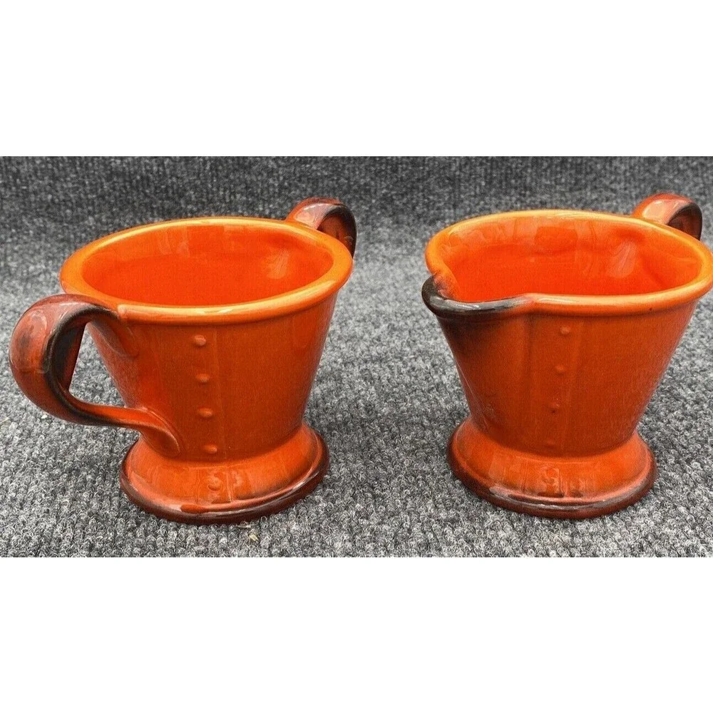 Vintage Metlox Poppy Trail Red Rooster Creamer Open Sugar Bowl Set Burnt Orange